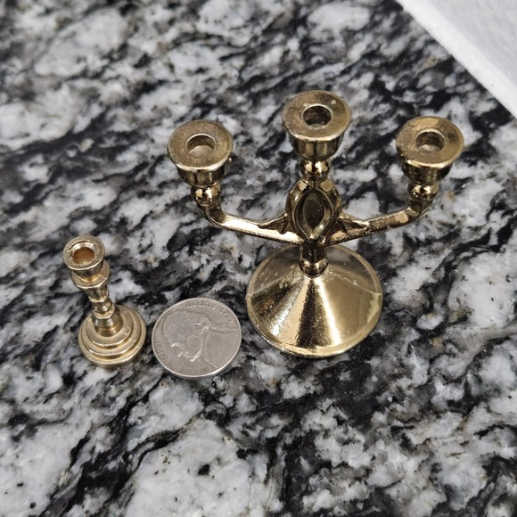 Vintage mini brass candlestick holder-set‎ of 2 dollhouse figurine - Picture 8 of 9